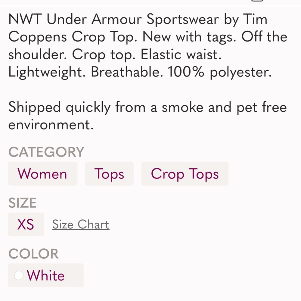 ๐ป Under Armour x Tim Coppens White Cropped Relaxed Smocked Blouse Short Sleeves - Picture 10 of 10